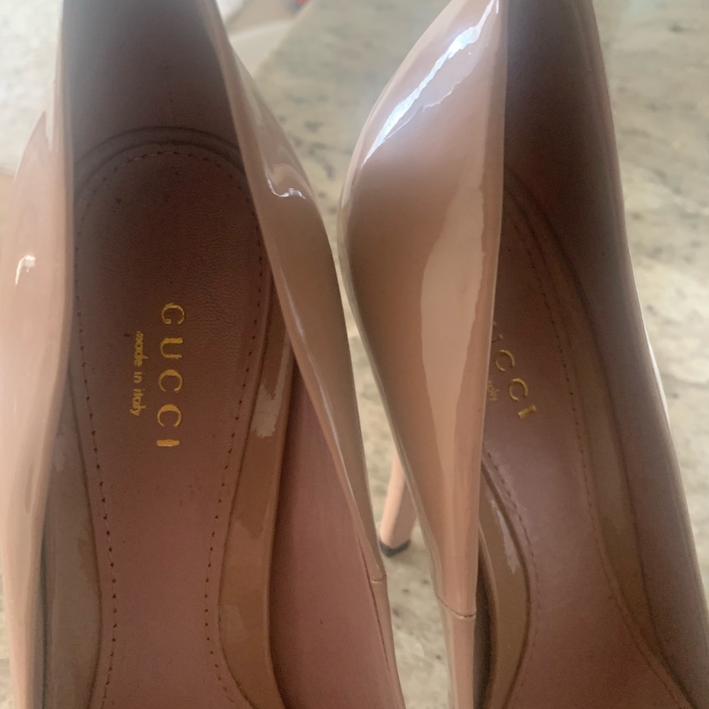 Gucci nude platform peep toe heels
